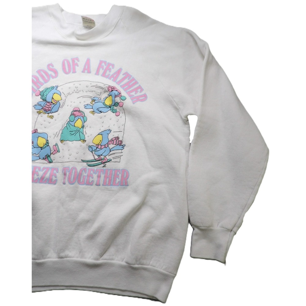 VTG 80s Fruit Of The Loom Birds Of A Feather Crewneck Sweatshirt White Large USA - Picture 9 of 16